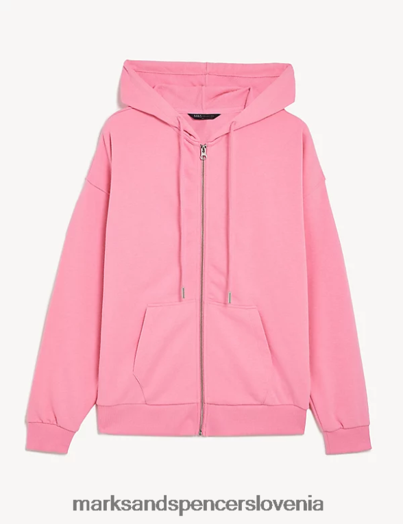 pulover z zadrgo iz bogatega bombaža roza Marks & Spencer oblačila ženske 6T8F6X2825