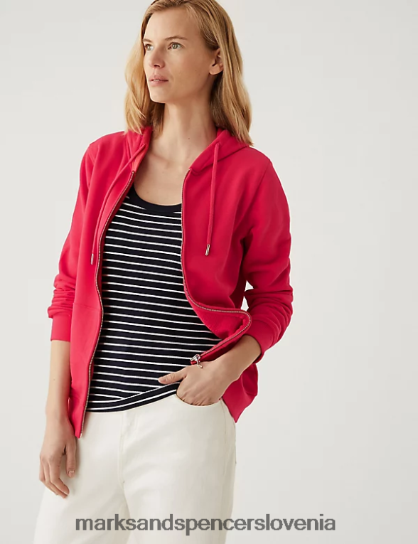 pulover z zadrgo iz čistega bombaža svetlo rdeča Marks & Spencer oblačila ženske 6T8F6X2714