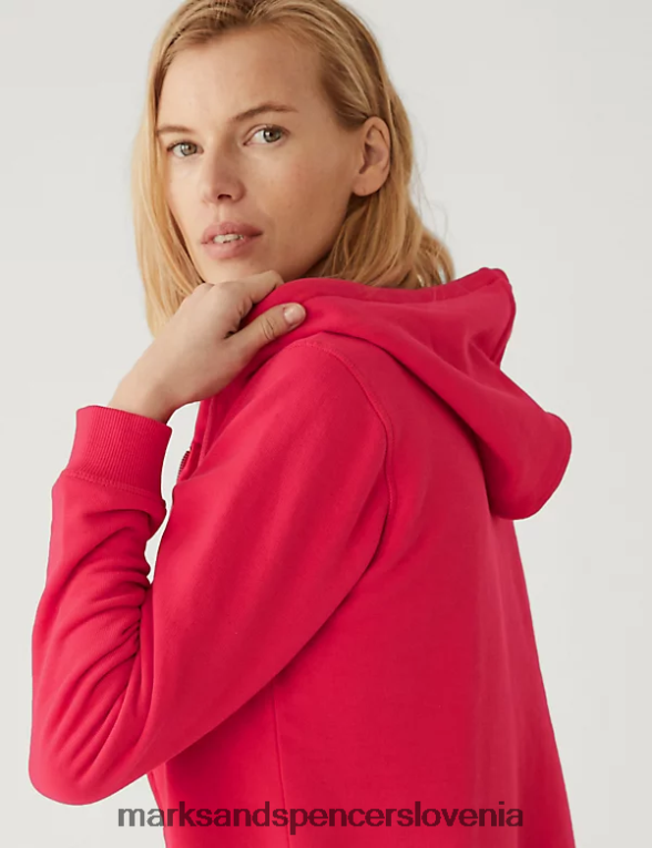 pulover z zadrgo iz čistega bombaža svetlo rdeča Marks & Spencer oblačila ženske 6T8F6X2714