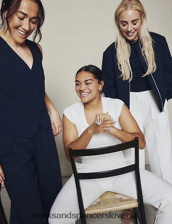 skrajšan vrh z rebrastim okroglim izrezom slonovina Marks & Spencer oblačila ženske 6T8F6X876