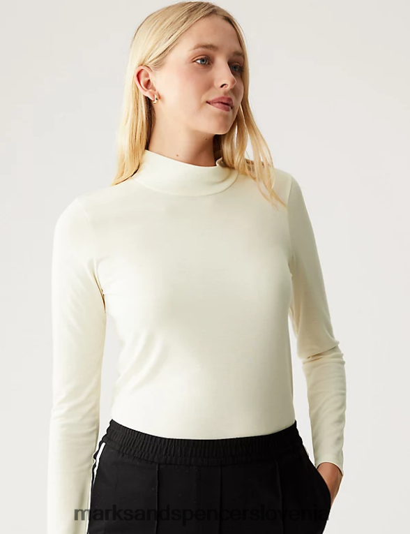 sproščen zgornji del z dolgimi rokavi z dolgimi rokavi lahka krema Marks & Spencer oblačila ženske 6T8F6X3430