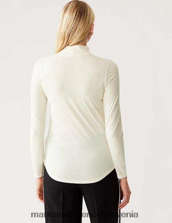 sproščen zgornji del z dolgimi rokavi z dolgimi rokavi lahka krema Marks & Spencer oblačila ženske 6T8F6X3430
