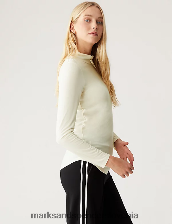sproščen zgornji del z dolgimi rokavi z dolgimi rokavi lahka krema Marks & Spencer oblačila ženske 6T8F6X3430