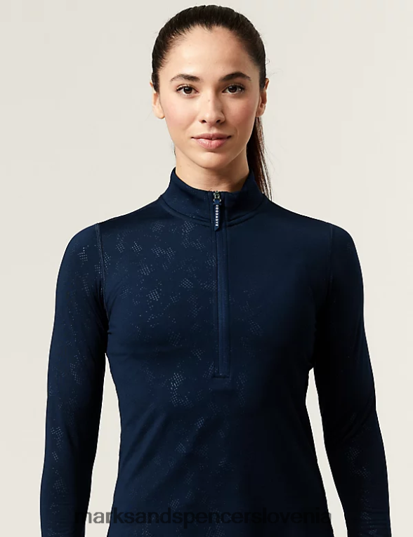 tekalna majica z reliefnim lijakastim izrezom in polzadrgo mornarica Marks & Spencer oblačila ženske 6T8F6X1049