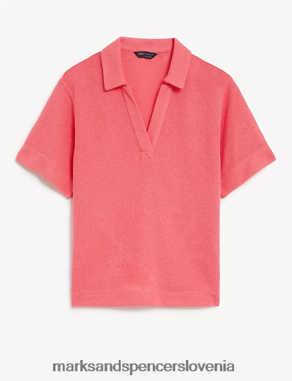 teksturiran top z ovratnikom srednje roza Marks & Spencer oblačila ženske 6T8F6X2251