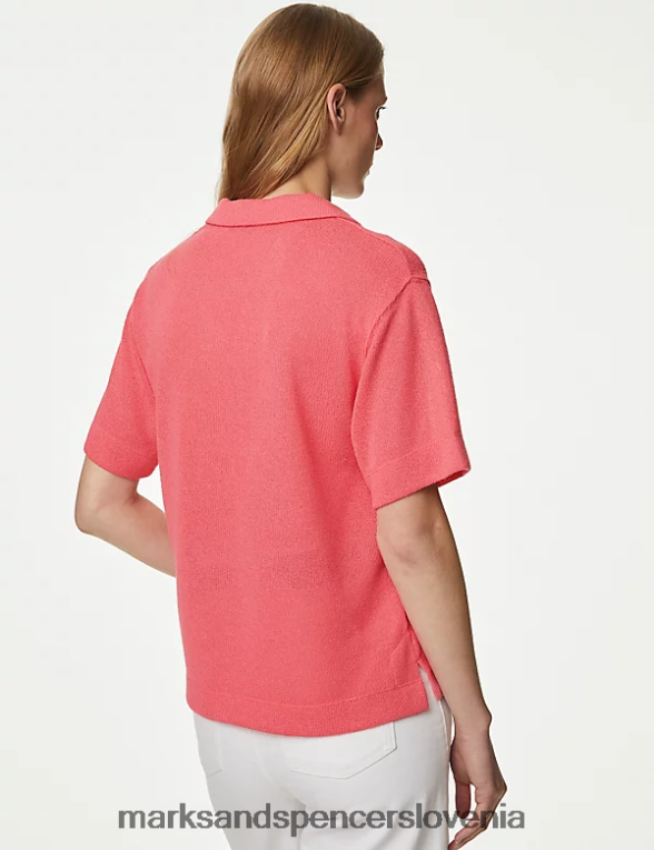 teksturiran top z ovratnikom srednje roza Marks & Spencer oblačila ženske 6T8F6X2251