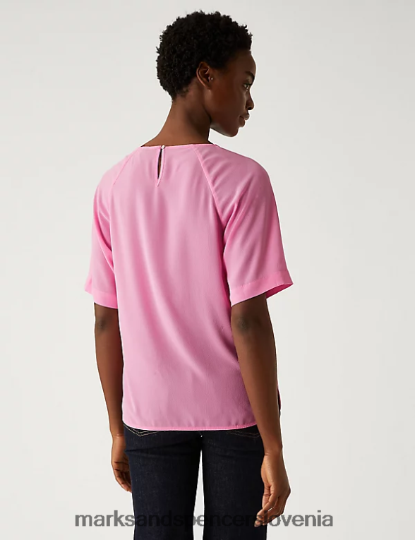top z okroglim ovratnikom cvetni listi roza Marks & Spencer oblačila ženske 6T8F6X3153