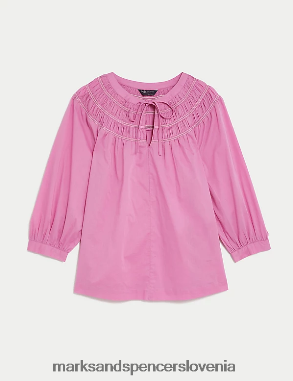 zgornji del iz čistega bombaža roza Marks & Spencer oblačila ženske 6T8F6X1940
