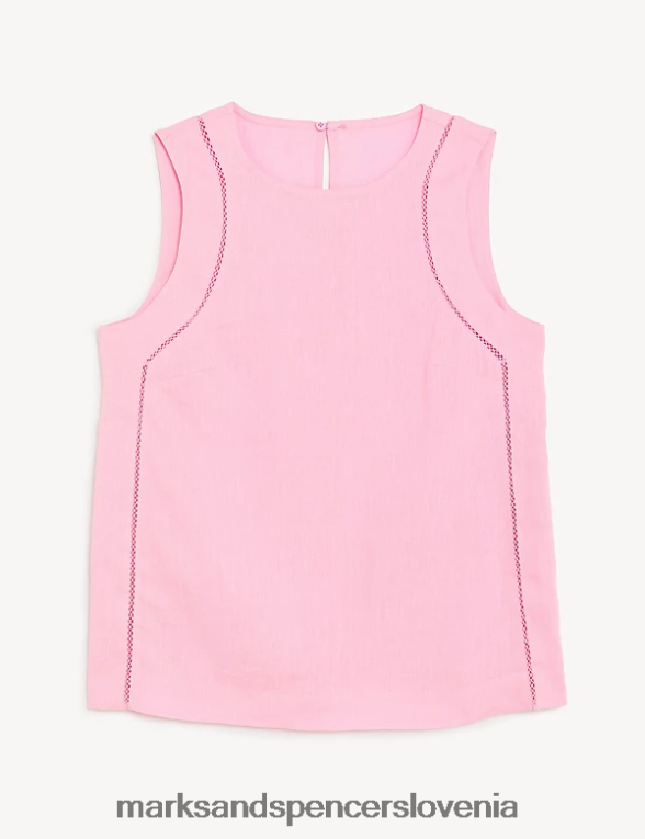 zgornji del telovnika s čipkastim vstavkom iz čistega lanu roza Marks & Spencer oblačila ženske 6T8F6X1889
