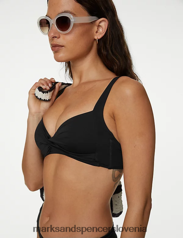 podložen zasukan sprednji potopni zgornji del bikinija Črna Marks & Spencer oblačila ženske 6T8F6X3244