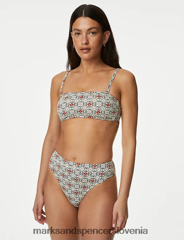 potiskan podložen zgornji del bikinija s kvadratnim izrezom mešanica slonovine Marks & Spencer oblačila ženske 6T8F6X694