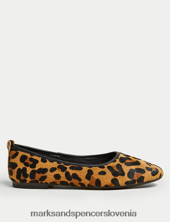 usnjene balerinke z leopardjim vzorcem rjava mešanica Marks & Spencer obutev ženske 6T8F6X2910