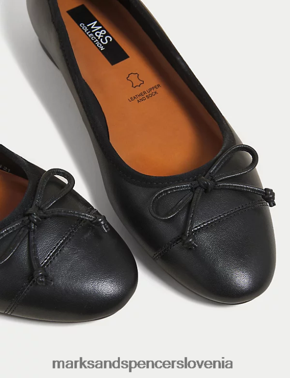 usnjene baletne copate z lokom črna mešanica Marks & Spencer obutev ženske 6T8F6X1696
