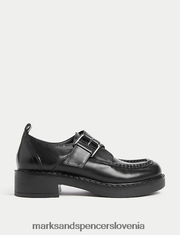 brogue z usnjeno zaponko in blok peto Črna Marks & Spencer obutev ženske 6T8F6X1935