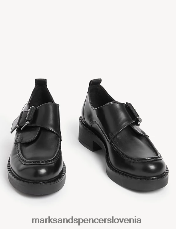 brogue z usnjeno zaponko in blok peto Črna Marks & Spencer obutev ženske 6T8F6X1935
