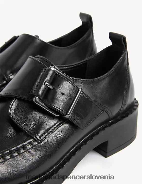brogue z usnjeno zaponko in blok peto Črna Marks & Spencer obutev ženske 6T8F6X1935
