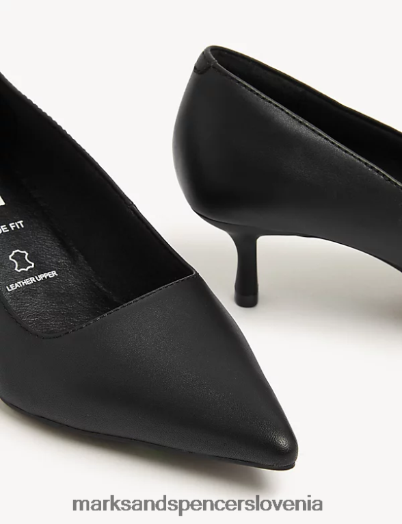 široki usnjeni čevlji z mačjo peto Črna Marks & Spencer obutev ženske 6T8F6X2321