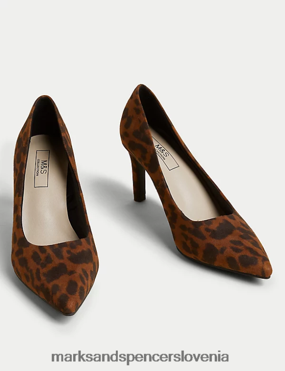 sodni čevlji s stiletto peto z leopardjim vzorcem rjava mešanica Marks & Spencer obutev ženske 6T8F6X1725