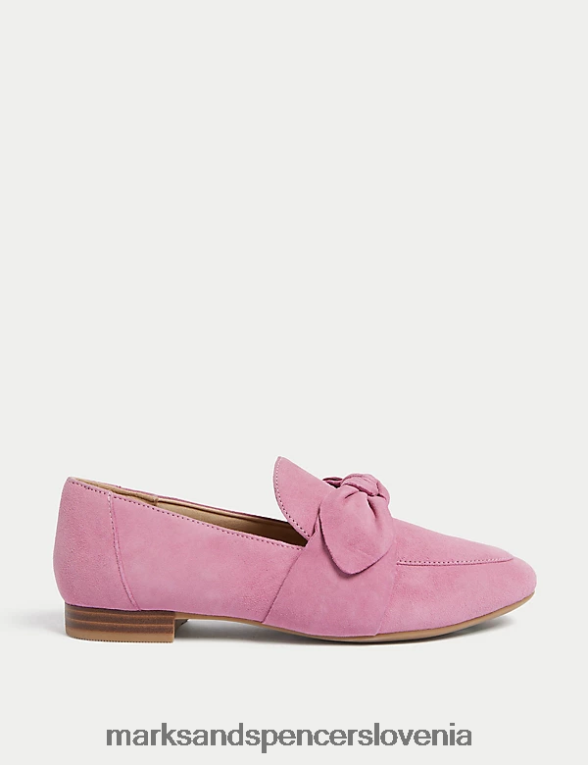 široki loaferji iz semiša s pentljo bledo roza Marks & Spencer obutev ženske 6T8F6X2513