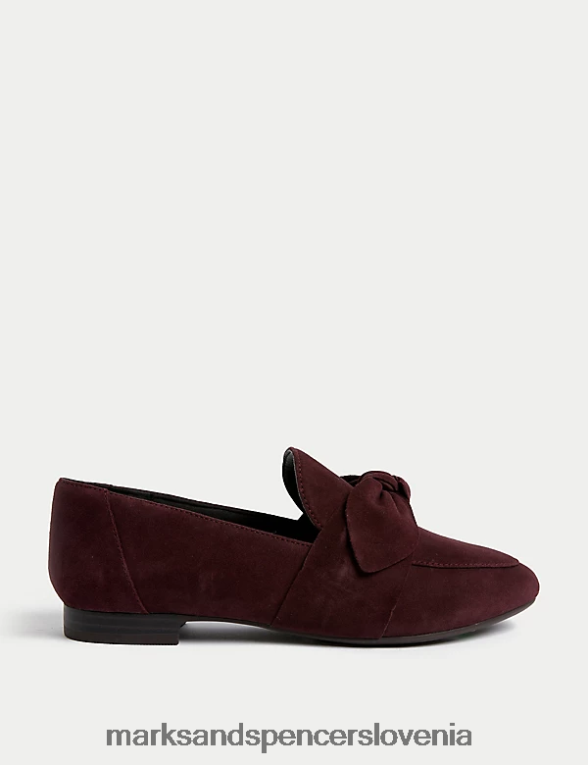 široki loaferji iz semiša s pentljo damson Marks & Spencer obutev ženske 6T8F6X2515