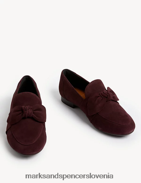 široki loaferji iz semiša s pentljo damson Marks & Spencer obutev ženske 6T8F6X2515
