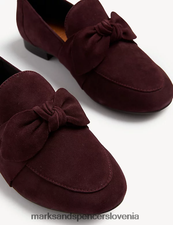 široki loaferji iz semiša s pentljo damson Marks & Spencer obutev ženske 6T8F6X2515