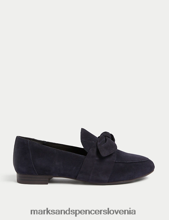 široki loaferji iz semiša s pentljo mornarica Marks & Spencer obutev ženske 6T8F6X2169