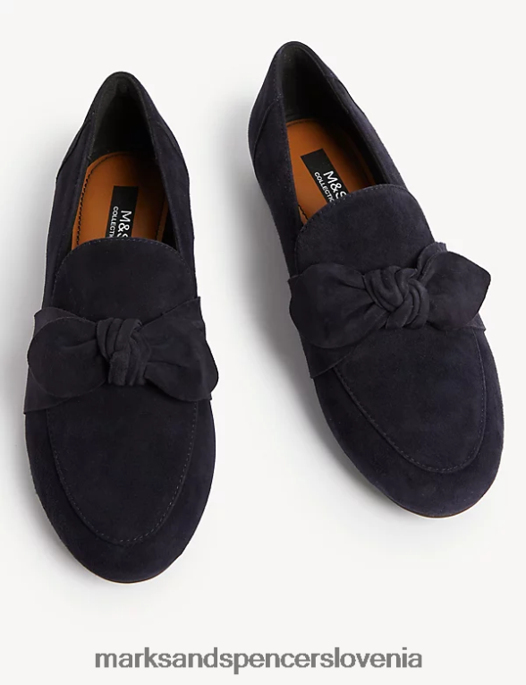 široki loaferji iz semiša s pentljo mornarica Marks & Spencer obutev ženske 6T8F6X2169