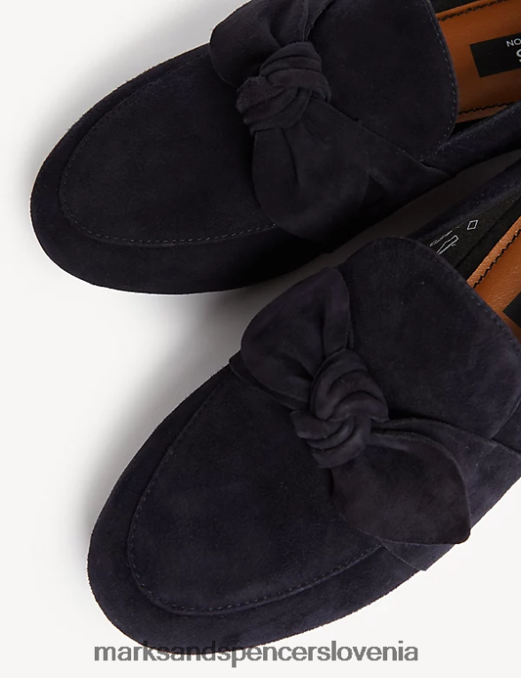 široki loaferji iz semiša s pentljo mornarica Marks & Spencer obutev ženske 6T8F6X2169