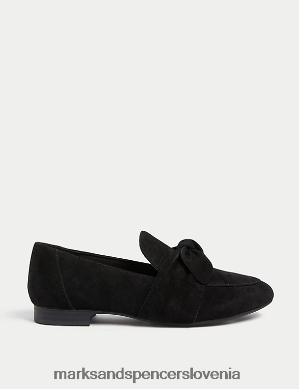 široki loaferji iz semiša s pentljo Črna Marks & Spencer obutev ženske 6T8F6X2514