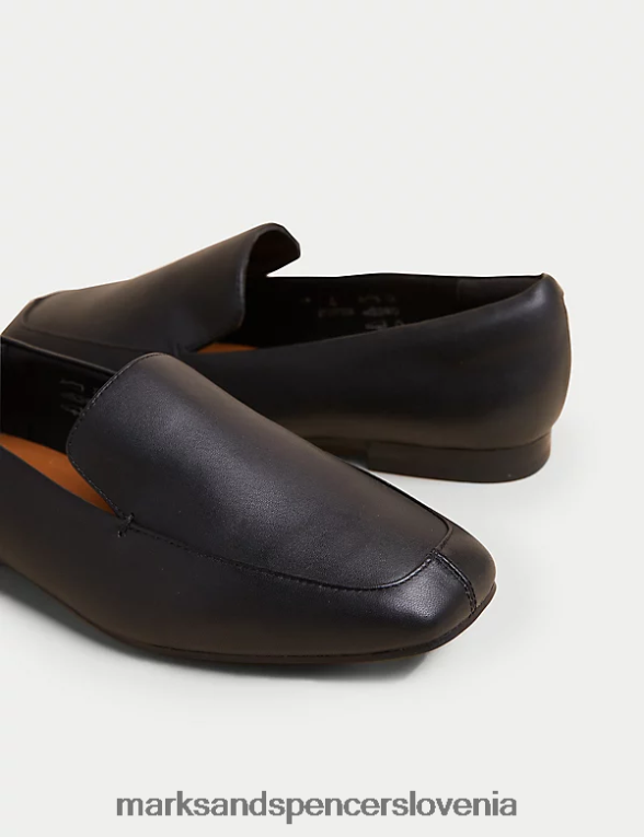 široki usnjeni loaferji s kvadratnimi prsti Črna Marks & Spencer obutev ženske 6T8F6X2877