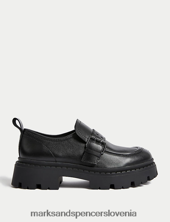 usnjeni loaferji z velikimi zaponkami Črna Marks & Spencer obutev ženske 6T8F6X1945
