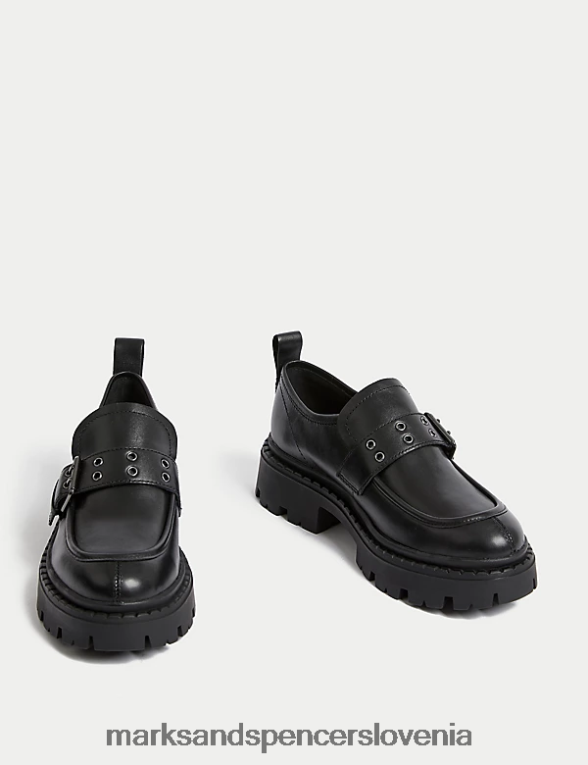 usnjeni loaferji z velikimi zaponkami Črna Marks & Spencer obutev ženske 6T8F6X1945
