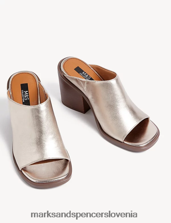 usnjene mule z blok peto z odprtimi prsti orožje Marks & Spencer obutev ženske 6T8F6X2609