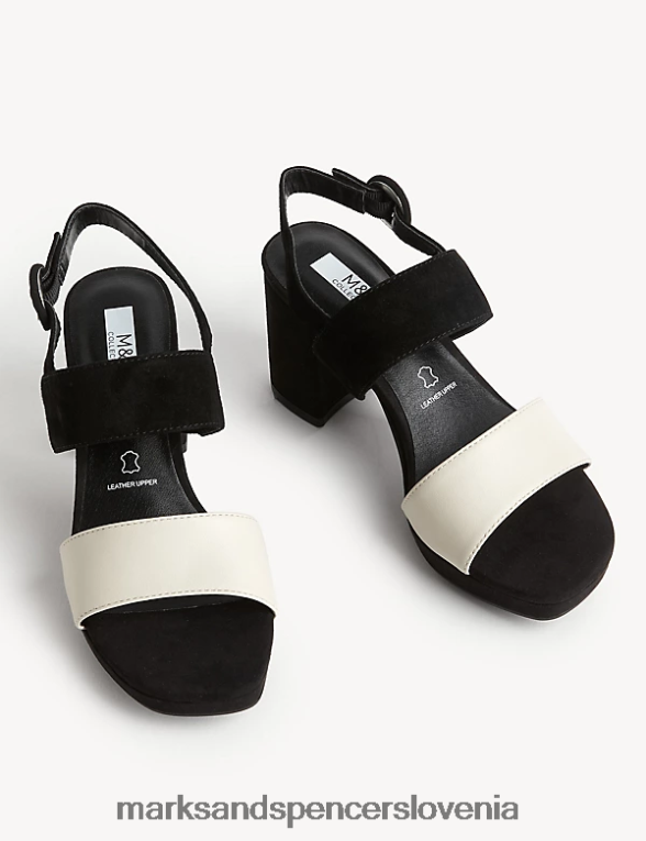 široki sandali iz semiša s platformo in blok peto črna mešanica Marks & Spencer obutev ženske 6T8F6X2804