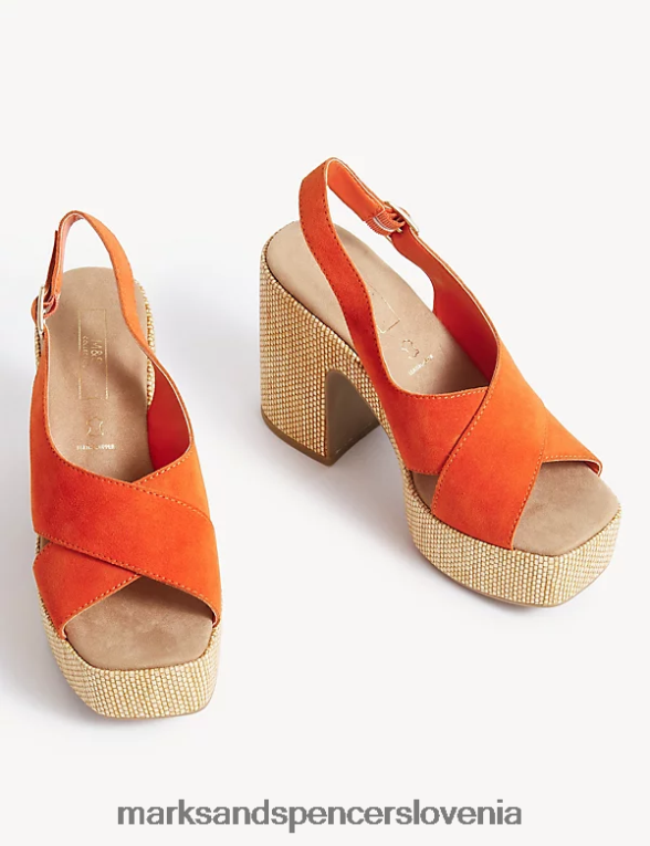 sandali s platformo iz semiša mandarina Marks & Spencer obutev ženske 6T8F6X3115