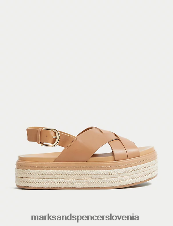 usnjeni crossover sandali z ravno obliko bledo porjavelost Marks & Spencer obutev ženske 6T8F6X2448