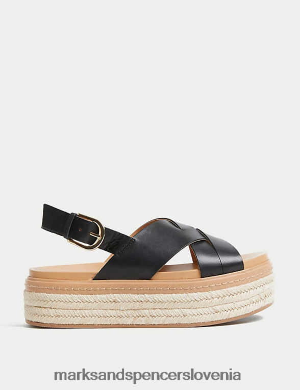usnjeni crossover sandali z ravno obliko Črna Marks & Spencer obutev ženske 6T8F6X2820