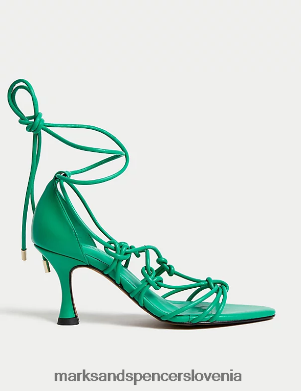 usnjeni sandali s stiletto peto z vozli in pasovi zelena Marks & Spencer obutev ženske 6T8F6X2141
