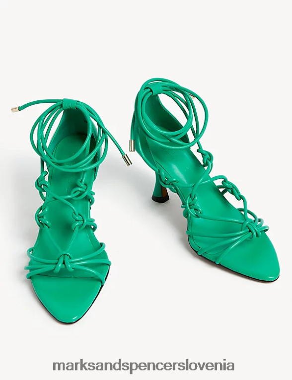 usnjeni sandali s stiletto peto z vozli in pasovi zelena Marks & Spencer obutev ženske 6T8F6X2141