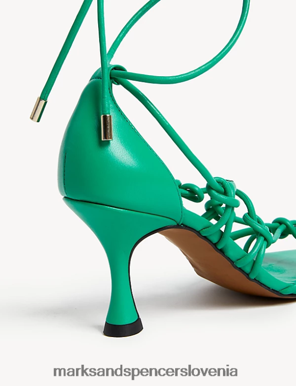 usnjeni sandali s stiletto peto z vozli in pasovi zelena Marks & Spencer obutev ženske 6T8F6X2141