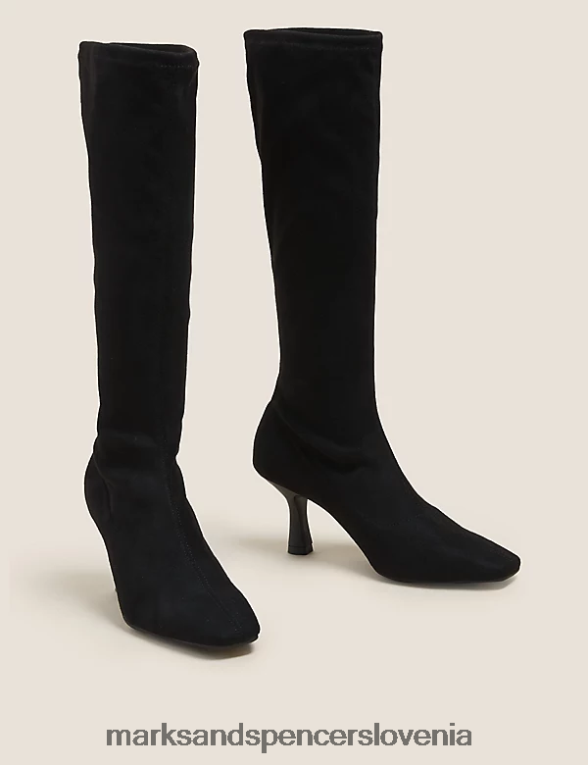škornji s stiletto peto s kvadratnimi konicami in visokimi škornji do kolen Črna Marks & Spencer obutev ženske 6T8F6X1093