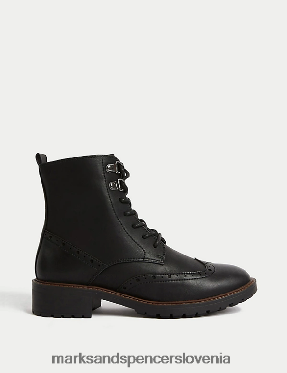 ravni gležnjarji z vezalkami z detajlom brogue Črna Marks & Spencer obutev ženske 6T8F6X1716