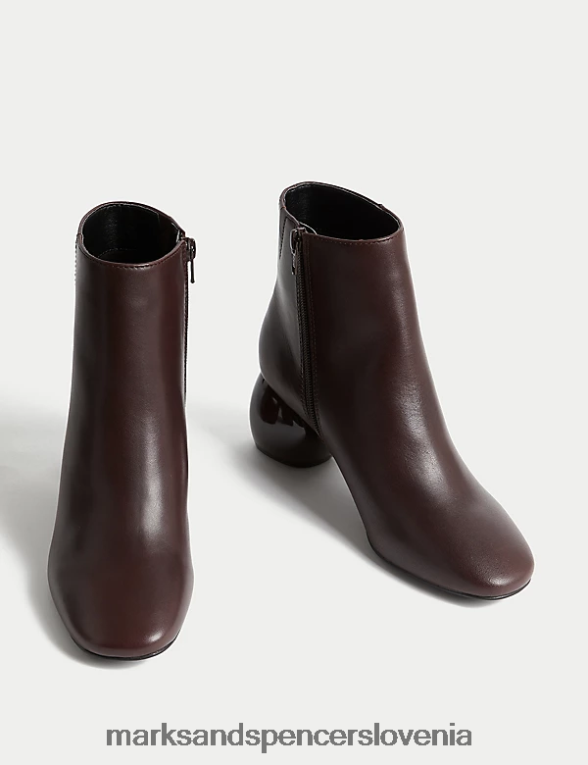 usnjeni gležnjarji z blok peto damson Marks & Spencer obutev ženske 6T8F6X1481